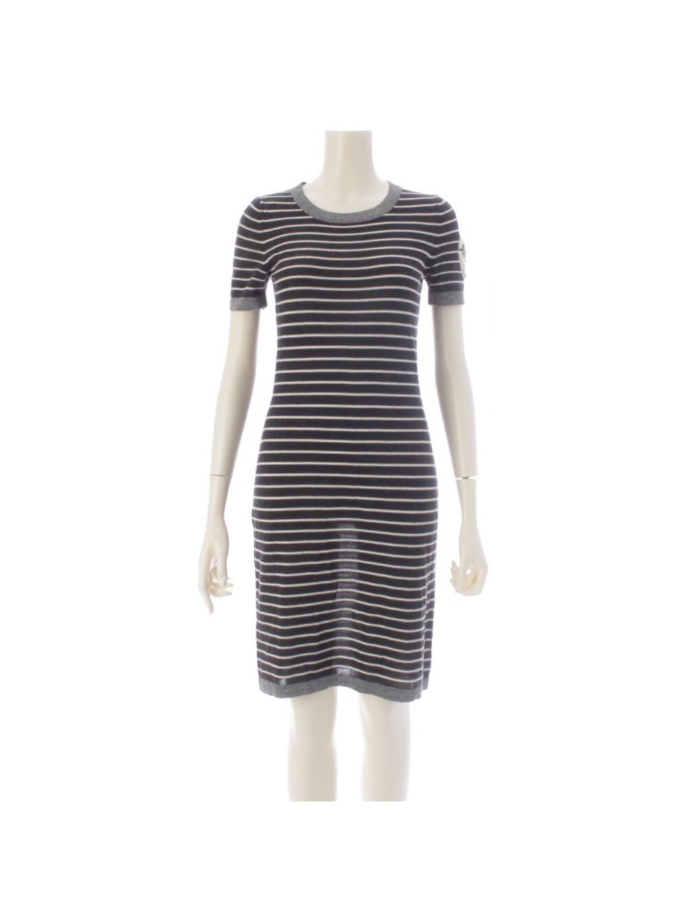 Chanel 09c Cashmere Silk Sleeve CC Logo Design Short Long Knit Dress Silver